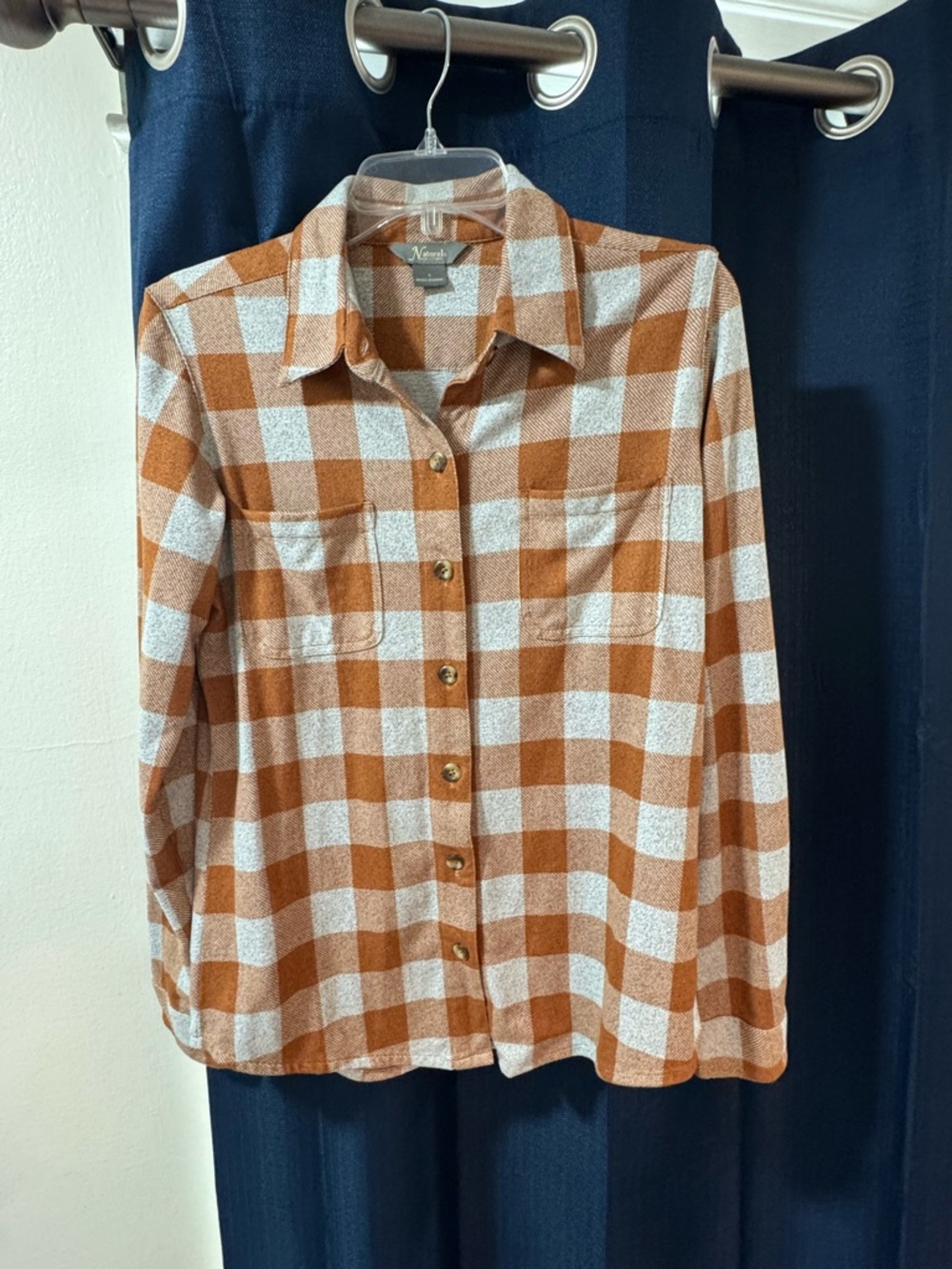 Natural Reflections Orange and White Plaid Button-Down Shirt
